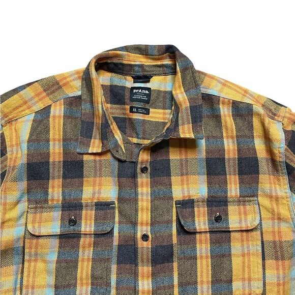 PRANA Westbrook Flannel Shirt Brown Orange Blue Size XL - Picture 3 of 6
